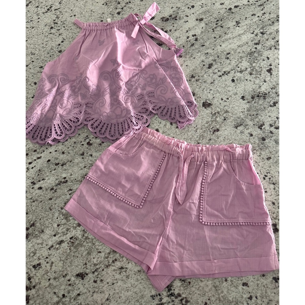 Zimmermann Girls 2pc eyelet halter tank top
& shorts set sz 8
